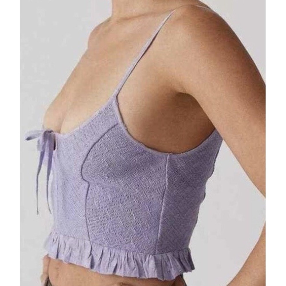 UO Janae Ruffle Lavender Cami Urban Outfitters Smocked Dot Embroidered Top XS - Picture 3 of 9